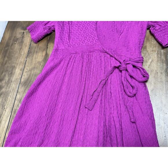 Maeve Anthropologie | Breanna Wrap Dress Maxi Midi Puff Sleeve Pink Modest Sz 4 - Picture 3 of 16